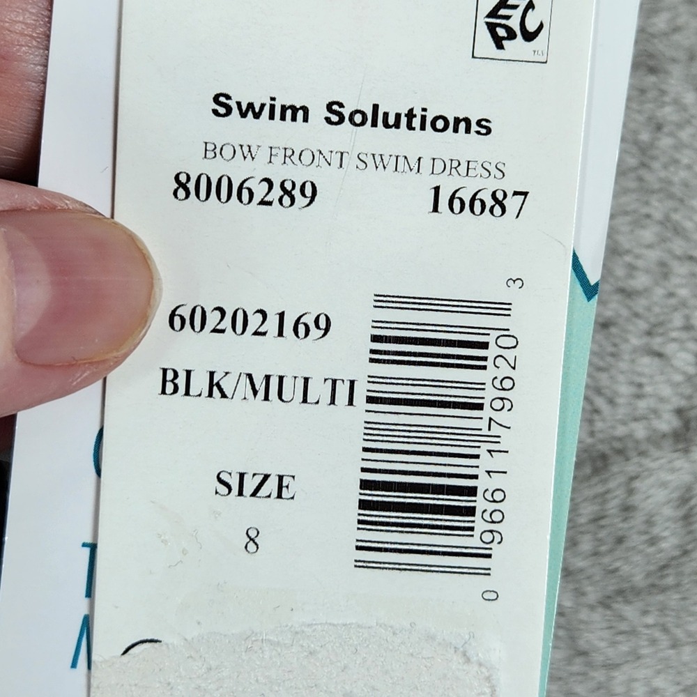 Swim Solutions Womens Bow Front Swim Dress Black Floral One Piece Swimsuit 8 NEW - Picture 7 of 7
